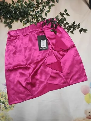 £4.99 • Buy BNWT Pretty Little Thing Satin Mini Neon Pink Skirt 10/12 Party Short Sexy 