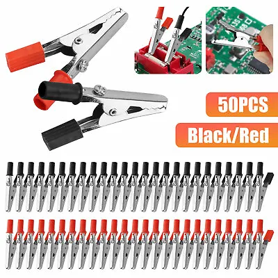 $9.98 • Buy 50Pcs Electrical Test Clamps Metal Alligator Clips With Red & Black Handle Bulk