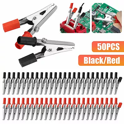 50Pcs Electrical Test Clamps Metal Alligator Clips With Red & Black Handle Bulk • $10.48