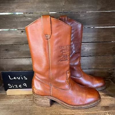 Vintage Mens Levis Brown Leather Classic Heeled Round Toe Shoes Boots Size 9 M • $149.99