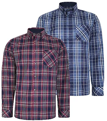 Mens KAM Cotton Check Long Sleeve Button Shirt Work Casual Big Size 2-8XL • £19.99