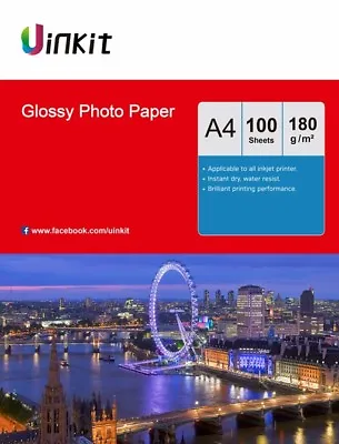 Photo Paper A4 Inkjet Paper High Glossy Photography Printing - 100 Sheets Uinkit • £13.99