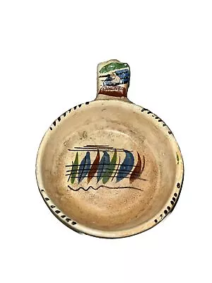 Mexican Handpainted Pottery Bowl Handle Old Handmade Clay Nesting Bowl Hanging • $18.88