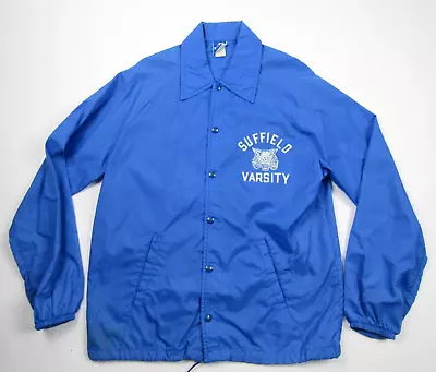 Vtg 70s 80s Champion Suffield CT Athletics Blue Coaches Windbreaker Jacket M USA • $29.99