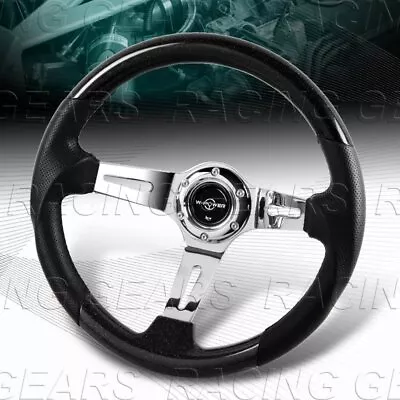 343mm Black Galaxy Wood Grip Leather W-power 4  Deep Dish Spokes Steering Wheel • $95.95