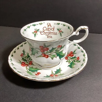 A Cup Of Christmas Tea Footed Tea Cup And Sauer Set Waldman House Bone China 92’ • $74.95
