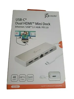 J5 Create JCD381 USB Type-C Dual HDMI Mini Dock Ethernet/ USB 3.1 HUB/ PD 2.0 I3 • $61.50