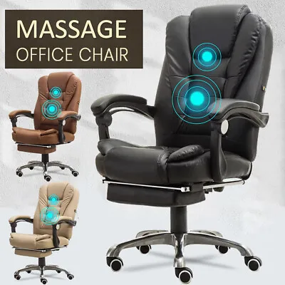 Massage Gaming Office Chair 2 Point Heated Chairs Computer Seat Khaki W/footrest • $129.99