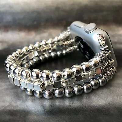 $86.42 • Buy Beaded Apple Watch Band Women IWatch Jewellery Fitbit Bracelet Crystal Hematite