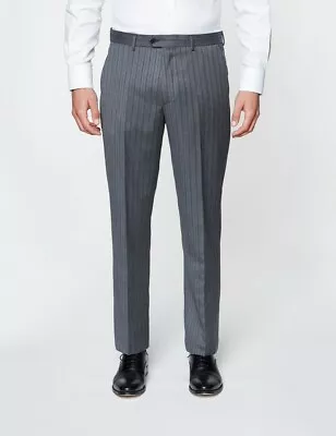 *SALE* Mens Masonic Wedding Stripe Trouser Black Grey Ascot Evening Formal Suit • £19