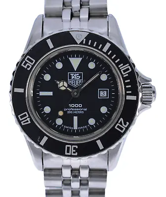 Vintage Tag Heuer Midsize 32mm Professional 1000 Series Black Dive Watch 980.015 • $499.95