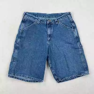 Vintage Lee Dungarees Shorts Size 34 Medium Wash Denim Carpenter Relaxed Fit • $19.95