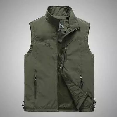 Mens With Pockets Zipper Vest Men Casual Sleeveless Sport Tops Mesh Lining • $15.49