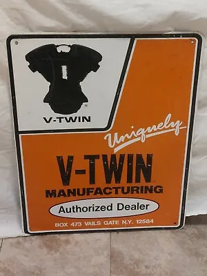 Vintage V-TWIN MOTORCYCLE ENGINE DEALER Embossed Sign Gas Oil Bike Advertising  • $100