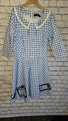 GownTown Sz XXL Women's Retro 50s Check Plaid Swing Tea Dress Blue Halloween  • $13.45