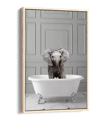 Baby Elephant In Bathtub Panel Wall Float Effect Canvas Bathroom Art Print • £49.99