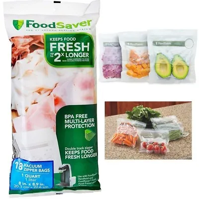 $16.85 • Buy FoodSaver 1-Quart Vacuum Zipper Bags Food REUSABLE RESEALABLE Multilayer 18 Ct.