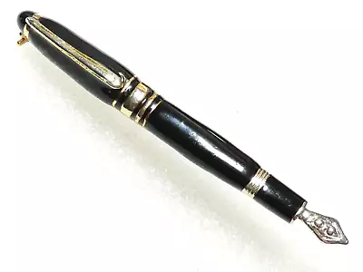 £1.99 • Buy VINTAGE Pretty Goldtone Black Enamel & Faux Marcasite Fountain Pen BROOCH