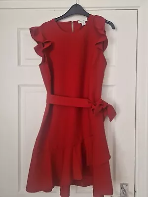 Warehouse Red Frill Sleeve Flippy Dress Size 12 • £1.99