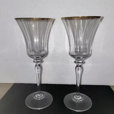 Mikasa Jamestown Crystal Wine/Water Glasses 9” Gold Rim (Set Of 2) • $29