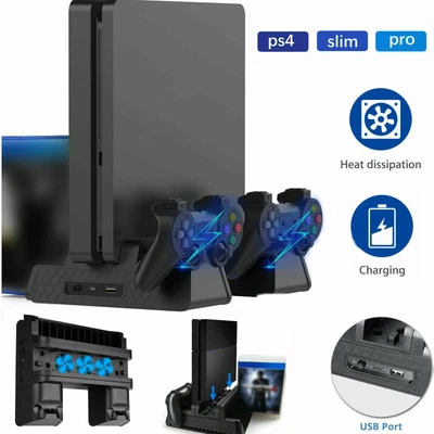 $30.96 • Buy For PS4 Pro/Slim Stand Vertical Stand Controller Charger Station W/ Cooling Fan