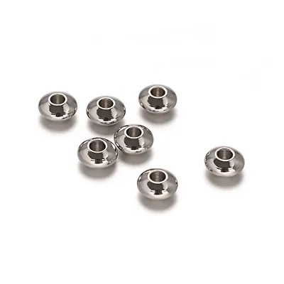 100pcs 304 Stainless Steel Seamless Metal Beads Smooth Rondelle Loose Spacer 6mm • $8.26