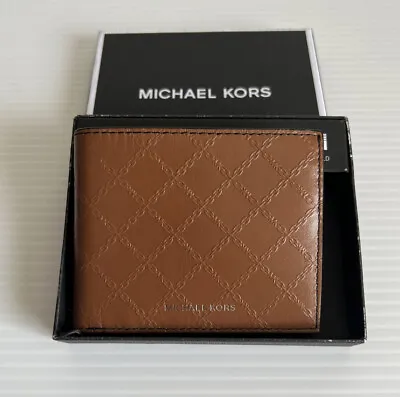 Michael Kors Andy Slim Wallet Billfold Brown Leather Cash Cards Mens • $39.99