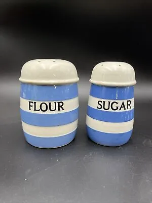 Vtg T.G. Green Cornish Kitchen Ware Flour And Sugar Shakers Blue White Striped • $95