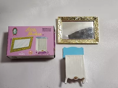 Vtg Marx Dollhouse Little Hostess Plastic Furniture Cloth Hamper Mirror W/ Box • $23