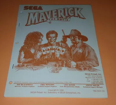 1994 Sega Maverick Pinball Game Operations Service Manual * Great Shape! • $21.72