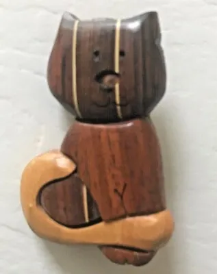 $5.99 • Buy Vintage Carved Wooden Cat Pin 2-1/2 