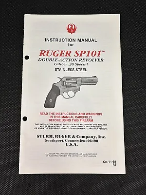 Vintage RUGER SP101 DA Revolver .38 Special Instruction Manual ONLY 1988 • $13.99