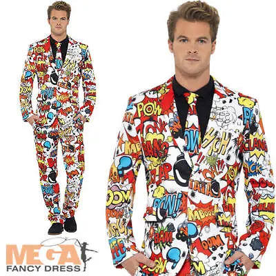 Comic Strip Suit Mens Fancy Dress Superhero Costume Book Party Adults Outfit New • £42.99