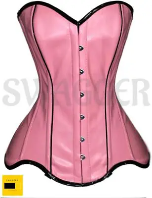 £64.49 • Buy Women Sexy Lace Up Corset Check Bustier Shaper Waist Cincher Pink PVC Lingerie 