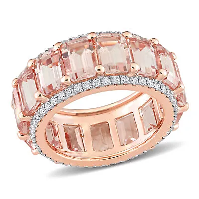 Amour 14k Rose Gold Morganite And Diamond Emerald-cut Eternity Ring - Size 5 • $2628