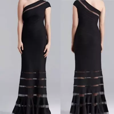 Tadashi Shoji One Shoulder Pintuck Jersey Gown Sz XL Black Wedding Evening • $140