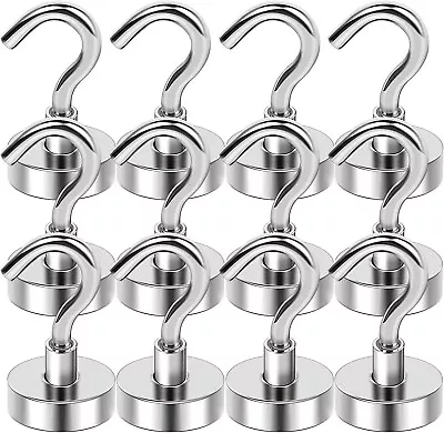 12 Pcs Magnetic Hooks 25lbs+ Neodymium Rare Earth With 3 Layers Ni Super Strong • $16.62