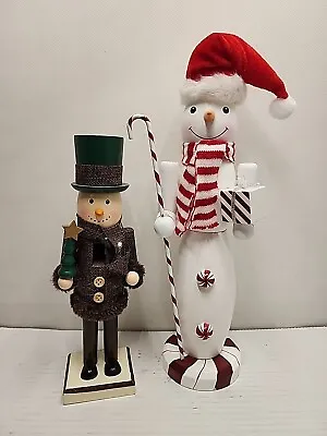 Lot Of (2) Snowman Nutcracker 14  & 10  North Pole Trading Co. Candy Cane Gift • $20