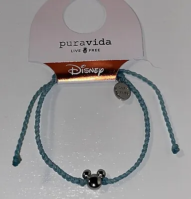 NEW Pura Vida Disney Mickey Mouse Solid Silver Bead Charm Adj Bracelet O/S Aqua! • $9.99