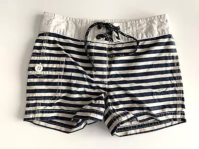 J Crew CrewCuts Toddler Boys Swim Trunks 4-5 Adj Waist Cream Blue Stripe Ties • $14.35