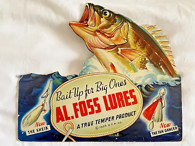 Super Rare 1936 AL. FOSS Fishing Lures Easel-Back Cardboard Stand Up Sign • $1095