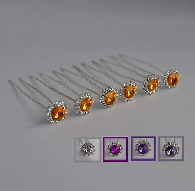 Clear Crystal Hair Pins X 2 Or 6. Round Jewel/rhinestone/diamante/gem.  Wedding • £6.99