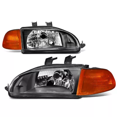 For 1992-1995 Honda Civic Pair Black Housing Amber Corner Headlight Head Lamps • $68.88