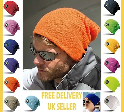 £4.99 • Buy Mens Ladies Knitted Woolly Winter Slouch Beanie Hat Cap One Size Skateboard Surf
