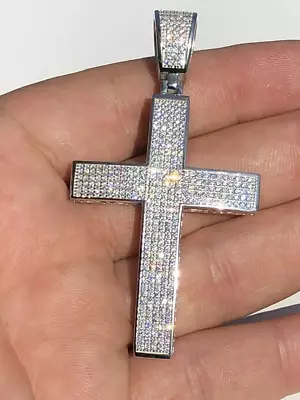 Real 925 Silver Large Iced Cross Pendant 2.5CT MOISSANITE Passes Tester • $140