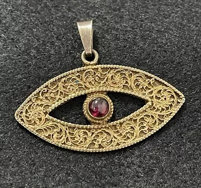 Vintage Sterling Silver Ruby Evil Eye Gold Tone Pendant • $35