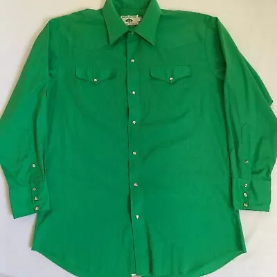 Vintage Mesquite Men's Green Western Style Pearl Snaps L/S Shirt 16.5-33 USA • $24