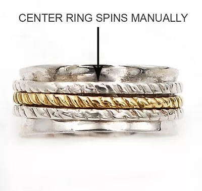 Two Tone Meditation Spinner 925 Sterling Silver Band Ring Sz 8 CT29-5 • $15.99