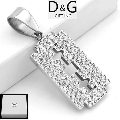 DG Men'sRazor Blade CZ Pendant 47mm Stainless-Steel Unisex High Polish*Box • $14.99