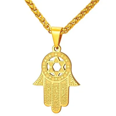 Men/Women Pendant Chain Necklace Hamsa Hand Star Of David Gold/Silver Plated Miz • $14.99